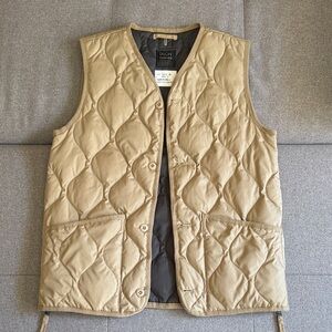 Taion Quilted Tan Button-Front Vest with Side Zippers Mens XS/S